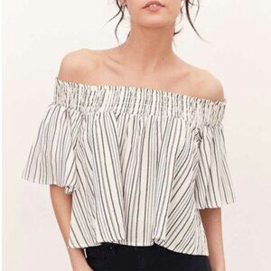 Urban Outfitters Kimchi Blue Ruffle Stripe Off the Shoulder Crop Top